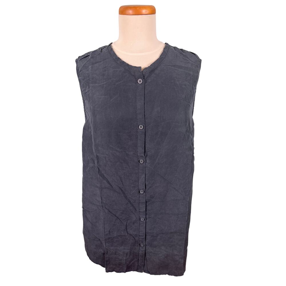 Unsubscribed Tunic Top Women's Small Black Silk  Button Front‎ Lightweight Flowy